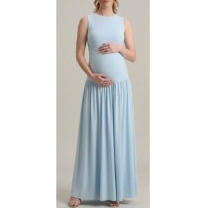 ClubL London Outline Powder Blue Crewneck Maternity Draped Maxi Dress Size 4 NWT